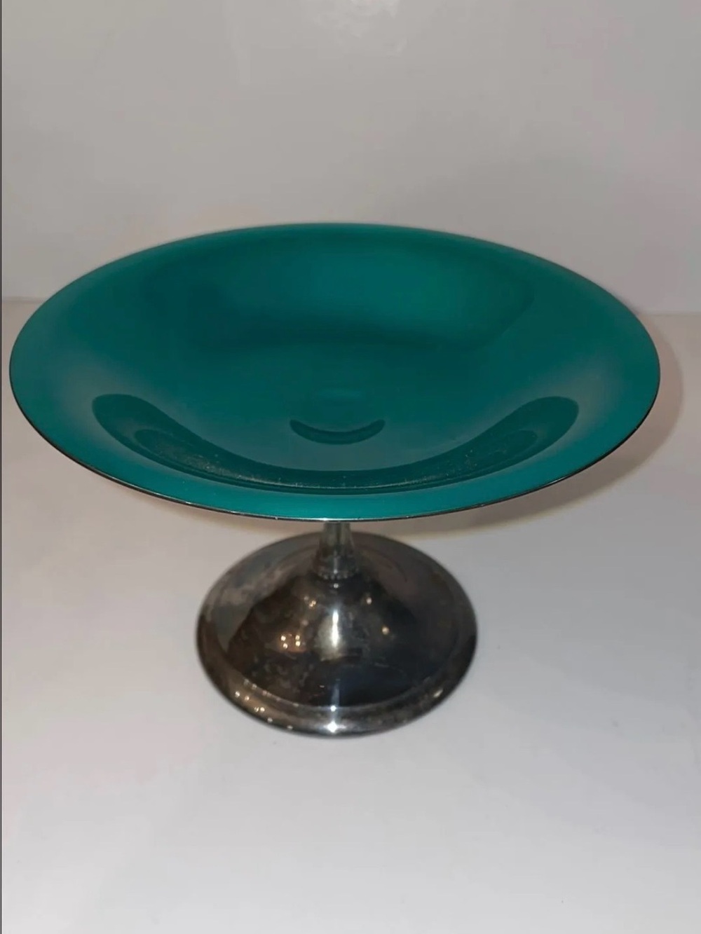 Reed & Barton Silverplate Pedestal Compote with Green Glass Bowl Compote